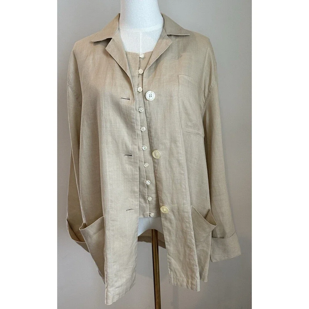 TOTO n KO for Bloomingdale’s Linen 2Pc Set Jacket & Top S/M Neutral Minimalist - Picture 9 of 16